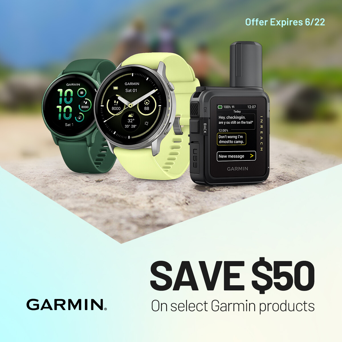 BeachCamera's tweet photo. ⌚ Adventure awaits. Save $50 on select Garmin products before the offer expires on 6/22. 🌲📍

https://t.co/MCKRIsdAfC https://t.co/uEfvEJH2vP