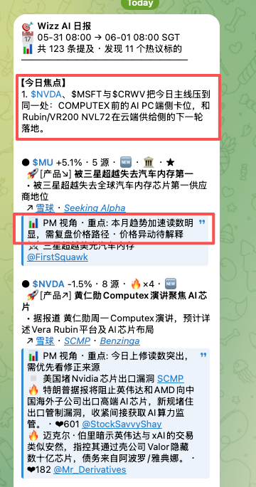 0xcryptowizard's tweet photo. AI 日报重要优化：

1️⃣不再是每天push 3条全部股票公司信息，只抓当日增量的信息，push1条，更聚焦/精简。

2️⃣今日焦点抓的更准，比如今天早晨的rubin，会用当前最佳的两个模型反复核对。

3️⃣加入PM视角，对刚收盘交易层面的信息进行评估。

AI 日报：https://t.co/AOWkPaO68X https://t.co/9pcd47RGJg
