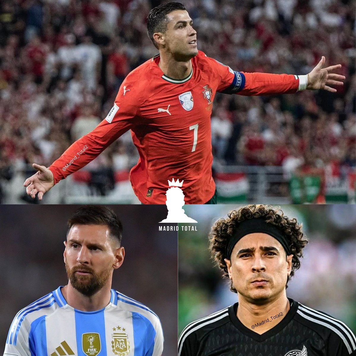 madrid_total2's tweet photo. 🚨 100% OFICIAL.

RÉCORD HISTÓRICO.

Primeros jugadores en estar en 6 mundiales en la HISTORIA del fútbol.

🇵🇹 Cristiano Ronaldo
🇦🇷 Lionel Messi
🇲🇽 Guillermo Ochoa https://t.co/rOQsDX9iIv
