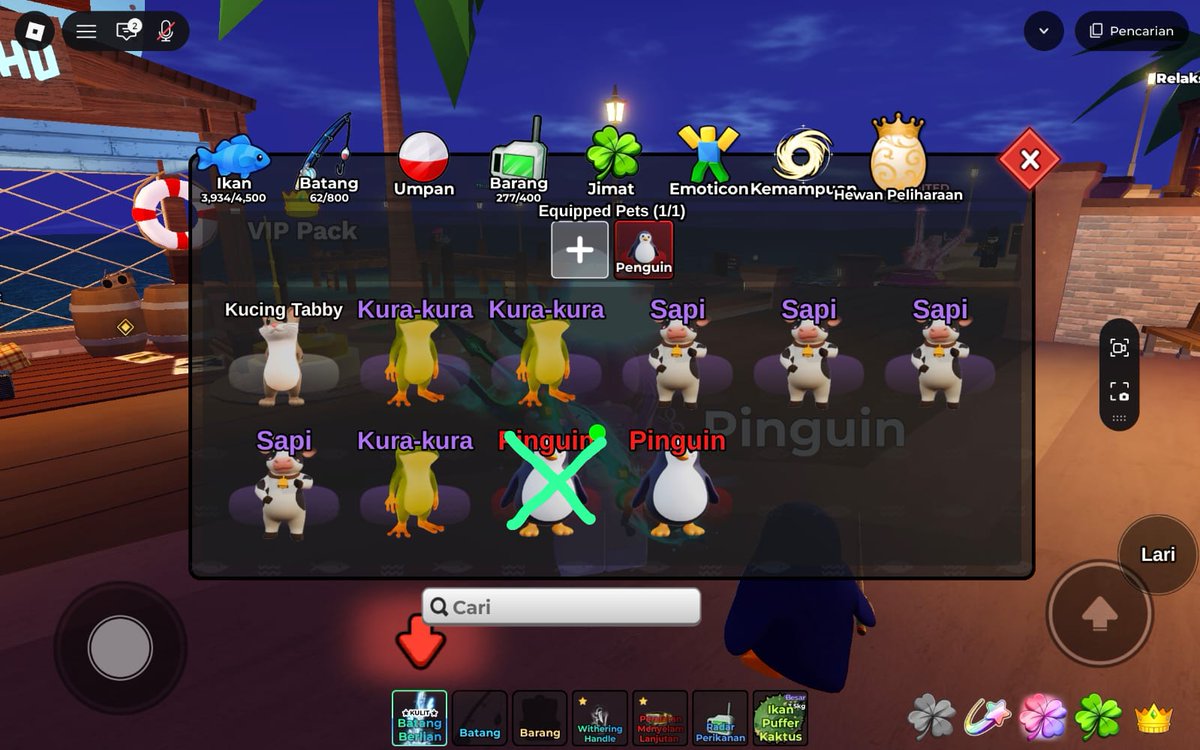 woonpeace's tweet photo. 𝜗ৎ  wts pet (fish it)
frog (2) 2k/each
cow (3) 5k/each
pinguin 45k (+ bonus sapi &amp; frog)

take all pinguin 1 + cow 4 + frog 3 = Rp. 60.000 https://t.co/KVic2C4xsq