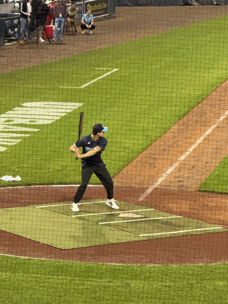 Odina's tweet photo. Before the Patriots players tackled @mattrife. @DrakeMaye2 Celebrity Softball Game. #Mayeday #polarpark https://t.co/okNnQfcccF