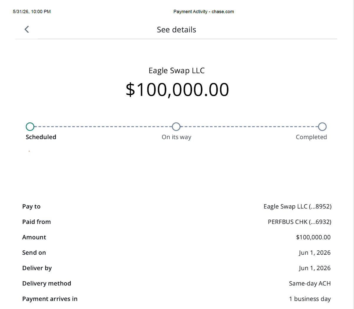 EagleSwapHQ's tweet photo. 📢 Official Announcement
As a follow-up to our previously announced strategic cooperation, EAGLE SWAP LLC is pleased to confirm that the first ecosystem development funding transfer has officially been scheduled.
According to the attached payment confirmation, a $100,000 USD development funding transfer has been initiated for EAGLE SWAP LLC.
The funding is intended to support the continued development and expansion of the EAGLE SWAP ecosystem, including:
• Eagle Launch Platform
• Eagle VPN Services
• Eagle Pay Infrastructure
• Cross-Chain Development
• Global Ecosystem Growth
This milestone represents an important step in the execution of EAGLE SWAP's long-term development strategy and reflects continued support for the growth of the ecosystem.
EAGLE SWAP remains committed to building sustainable products, expanding real-world utility, and delivering long-term value to users, partners, and the broader community.
Further ecosystem updates will be provided as progress continues.
EAGLE SWAP LLC
Building the Future of Cross-Chain Web3 Infrastructure
🌍 https://t.co/z8xLI6gQ2n
#EagleSwap #EFUN #BNBChain #XLayer #Web3 #Crypto #Launchpad #EagleVPN
This announcement is provided for ecosystem development updates only and does not constitute investment, financial, or legal advice.