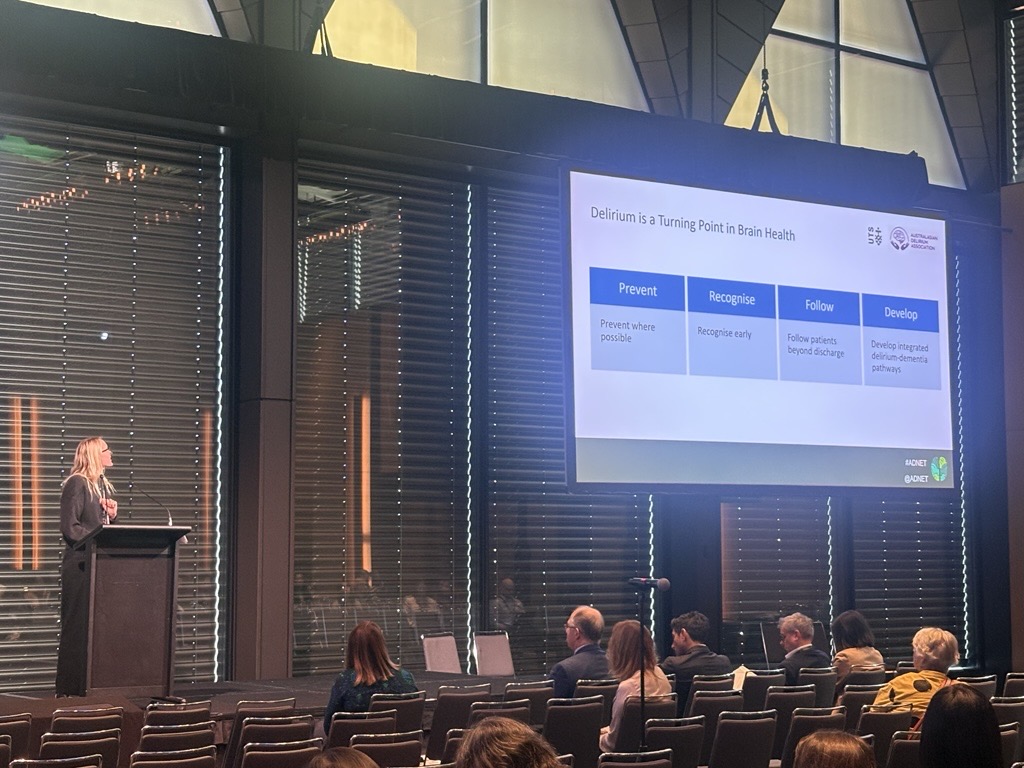 ADNeT_Australia's tweet photo. "We need to join forces between the delirium and dementia world"

Dr Amy Montgomery from University of Technology Sydney speaking in the Australasian Delirium Association 'Delirium and Dementia' Symposium at #ADRF2026 https://t.co/tZj8Yqq93L