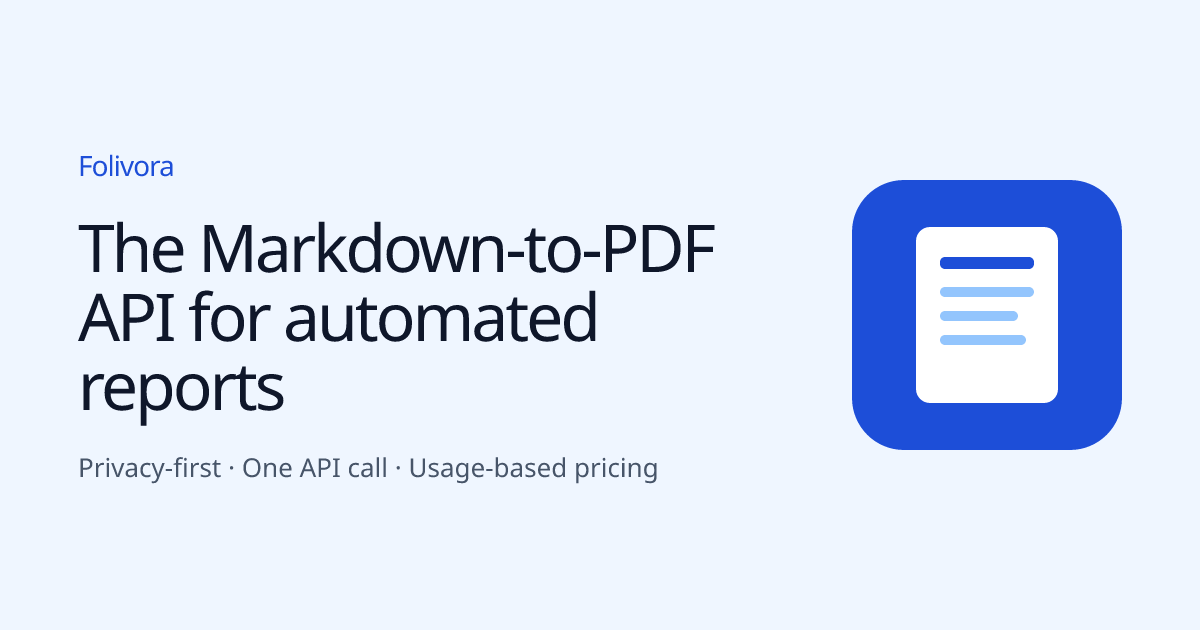 asmstx's tweet photo. So I built Folivra: a privacy-first Markdown-to-PDF API. Perfect for AI SaaS and report-heavy products.

Secure PDFs for SaaS products... so I just built an API for it. https://t.co/MtkGEPMb5N