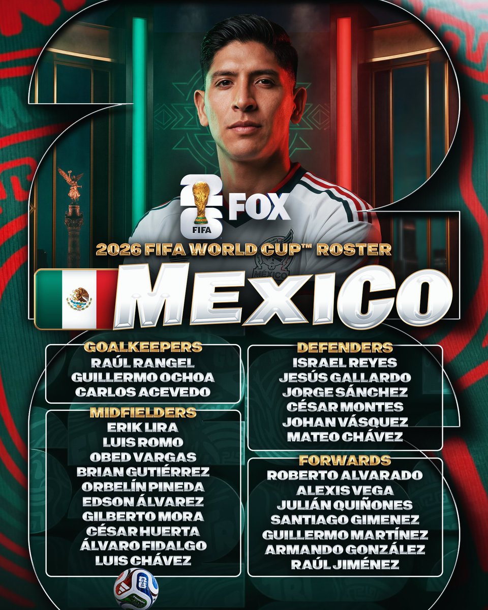 FOXSports's tweet photo. Mexico's squad headed to the 2026 FIFA World Cup 🇲🇽 https://t.co/jfl17mdU1Y