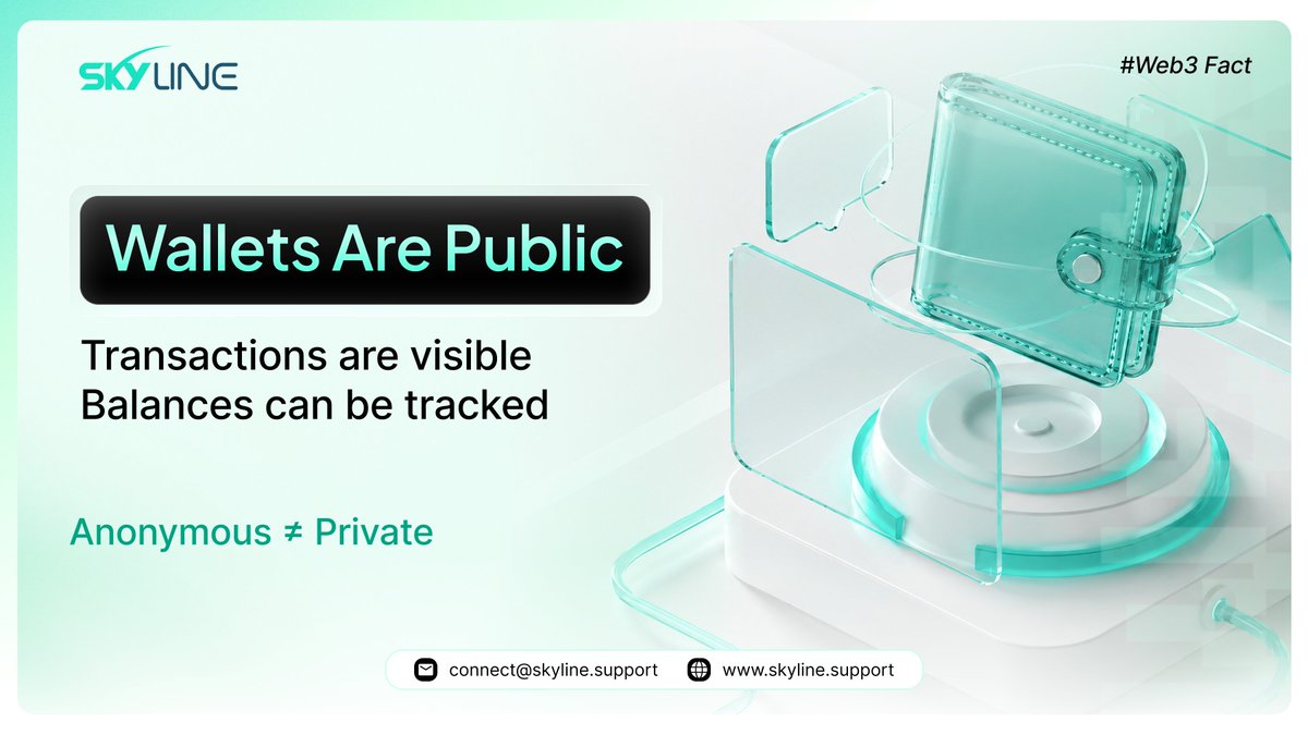 SkylineSupport_'s tweet photo. Fact:

Your Web3 wallet is public.

Anyone can see:
• Your transactions
• Your wallet balance
• Your activity

You’re anonymous by name.
But transparent by data.

Privacy in Web3 works differently.

#Web3Facts #Blockchain #CryptoSecurity #DigitalPrivacy #SkylineLiveSupport https://t.co/jT6QdM5pF6