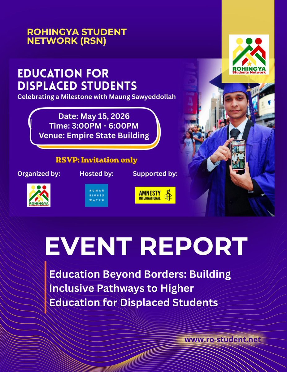 M_Sawyed's tweet photo. Breaking: The report on the event “Education for Displaced Students,” organized by @NetworkRsn, hosted by @hrw, and supported by @amnesty, celebrating my graduation from NYU, has been released.
Read the full event report here: https://t.co/mmjt6lHVuP https://t.co/BIu1tfwqJh