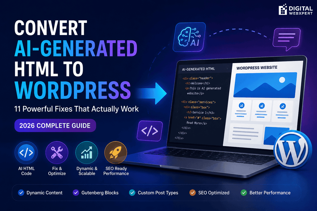 DigitalwebXpert's tweet photo. Here’s a short, high-impact X (Twitter) post designed for engagement + leads:
AI built your website… but it’s still static?
If you’re trying to convert AI-generated HTML to WordPress and things keep breaking — you’re not alone.
We shared 11 powerful fixes that actually work. https://t.co/S2nBqoNvNk