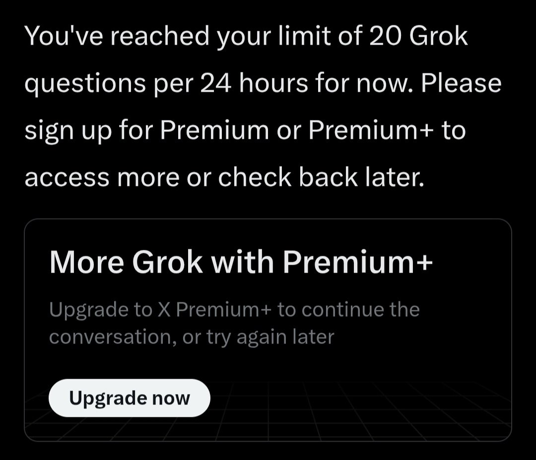 apocalobserver's tweet photo. @twitter seriously?
If yes. Bye bye @grok it's pointless with only 20 interactions on 24 hours. https://t.co/0aBf5HXpsz