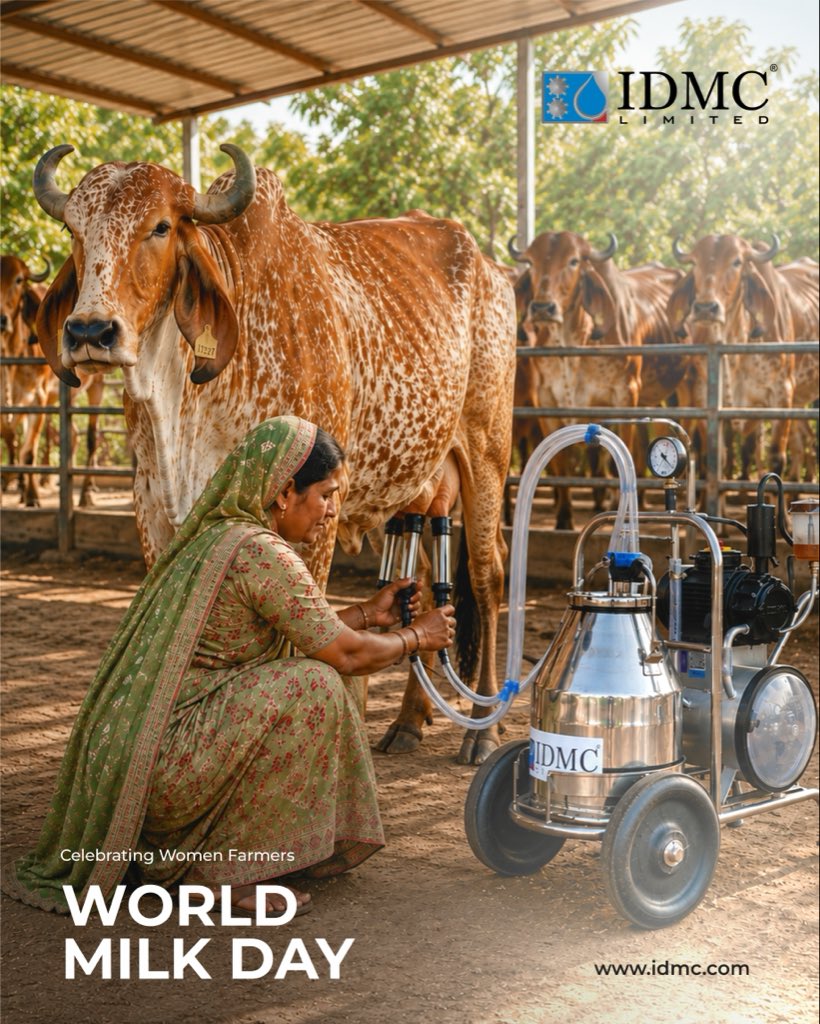 IDMCLtd's tweet photo. On #WorldMilkDay, we celebrate the women farmers whose dedication powers the dairy industry every day. IDMC Limited is proud to support the dairy value chain with innovative solutions that drive productivity, quality, and sustainability. 🥛🌍

#WomenInDairy #IDMC #DairyIndustry #MakeInIndia