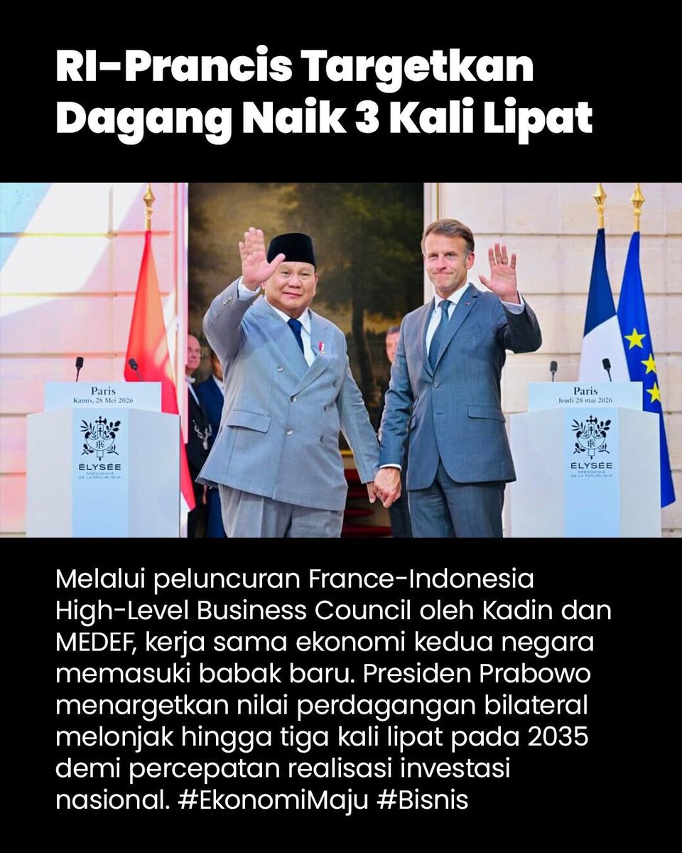 kreteuk's tweet photo. RI dan Prancis akan menargetkan dagangan naik 3 kali lipat ke depannya
#EmpatKesepakatanStrategis
Investasi Rp61,25 Triliun https://t.co/UGejwD12NT