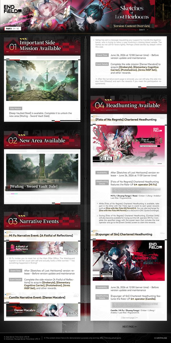 AKEndfield's tweet photo. Arknights: Endfield will release the new version [Sketches of Lost Heirlooms] on June 5!

Here's a content overview for the [Sketches of Lost Heirlooms] version. Please take a look as needed, Endministrator. 

Turn inward. From that silence, meet the future with a steady heart.
※ Please refer to the in-game information for specific event details.

#ArknightsEndfield #Endfield #SketchesOfLostHeirlooms