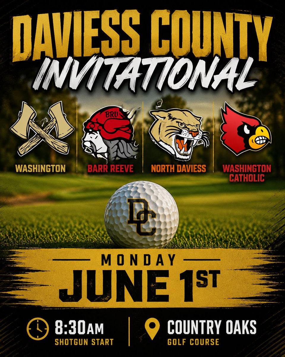 HatchetGolf's tweet photo. Back in action tomorrow morning at Country Oaks in a battle of Daviess County! Looking forward to a great day with @BarrReeveGolf , North Daviess, and Washington Catholic! #HatchetGolf @indianahsgolf @FairShake_Radio @B3Pod https://t.co/htyFRkk5Pc