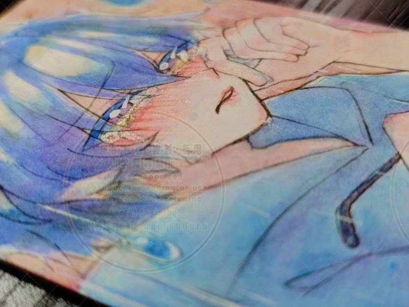 TogaiTsuduru's tweet photo. #illustration #アナログイラスト #創作
「涙雨」
サイズ：ATCボード（64×84mm）
使用画材：水彩紙、ペン、水彩色鉛筆、水彩絵具

6月3㈬～6日㈯ ARTs*LABo 小さいcolors2026 参加作品です。
・時間：13:00～19:00※初日16:00スタート
・会場：Gallery CORSO https://t.co/qSZpcGRUAd