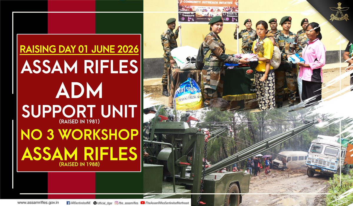 official_dgar's tweet photo. Lt Gen Vikas Lakhera, AVSM, SM, Director General #AssamRifles extends greetings and Best Wishes to all ranks of the units on the occasion of their #RaisingDay on 01 Jun 2026.

#friendsofthenortheast #sentinelsofnortheast #OperationalReadiness #CommunityFirst #NationFirst #ServiceBeforeSelf #GuardiansOfTheNation

@HMOIndia @adgpi @PIBHomeAffairs