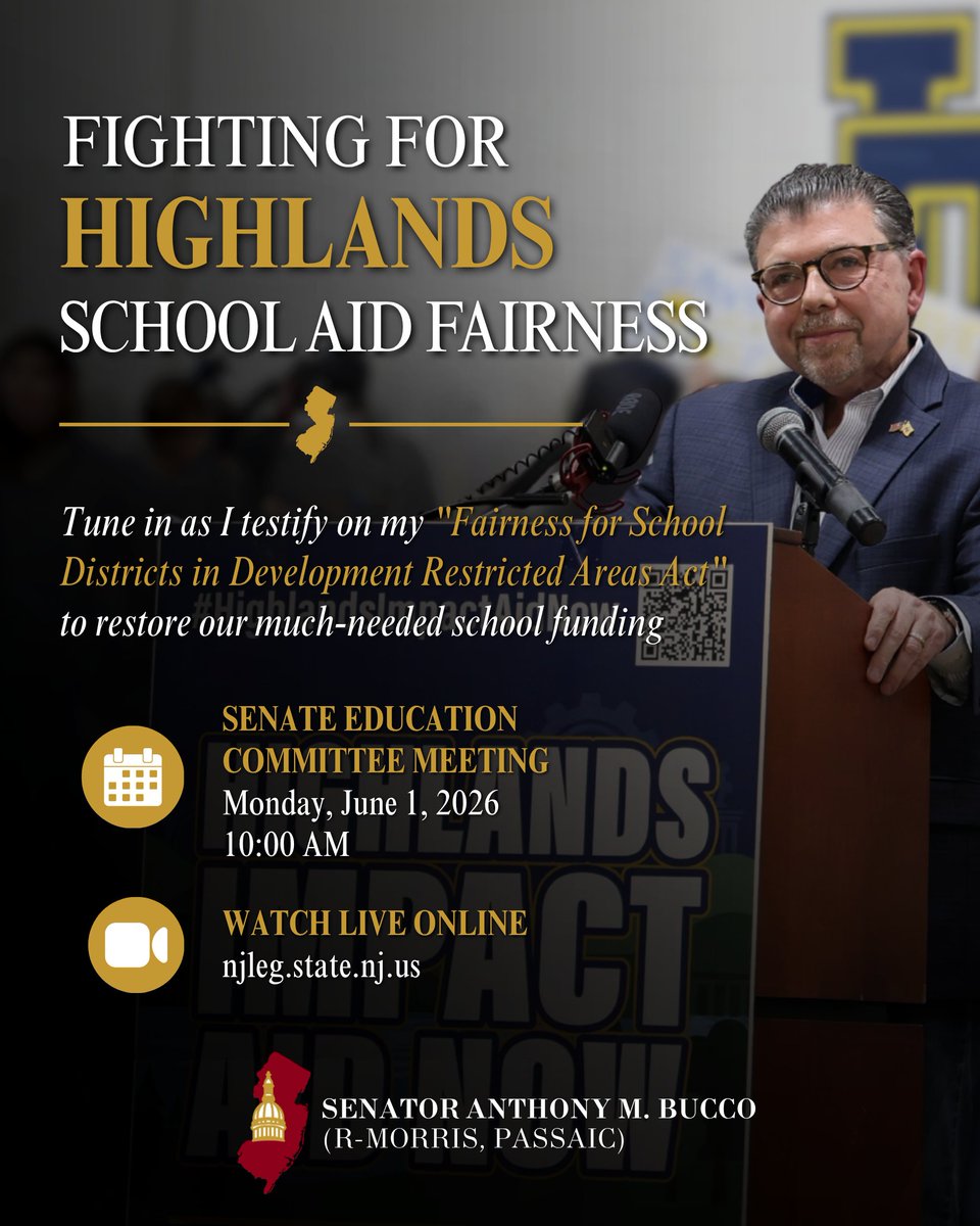 tonybucco's tweet photo. Tomorrow morning, I will testify in support of my legislation to restore much-needed school aid to our Highlands communities.

I'm proud to stand alongside local advocates as we work to ensure our students receive the funding they deserve.

🎧 Listen: 10AM https://t.co/EGLrJj5tBA https://t.co/G58HQjhgEf