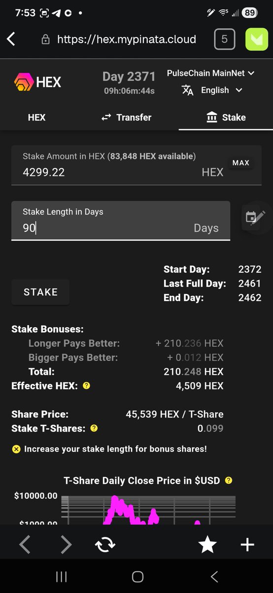 Defidca's tweet photo. THE $10 WEEKLY HEX EXPERIMENT 🏁

​$10 deployed into HEX on PulseChain. No trading, just code. Splitting it 50/50:
​
🐇 HARE: $5 (4,299 HEX) locked for 90 Days. Building a rolling compound engine.

🐢 TORTOISE: $5 (4,299 HEX) locked for 5555 Days. Max T-Shares (+8,598 HEX bonus) https://t.co/gUfJ6RM35j