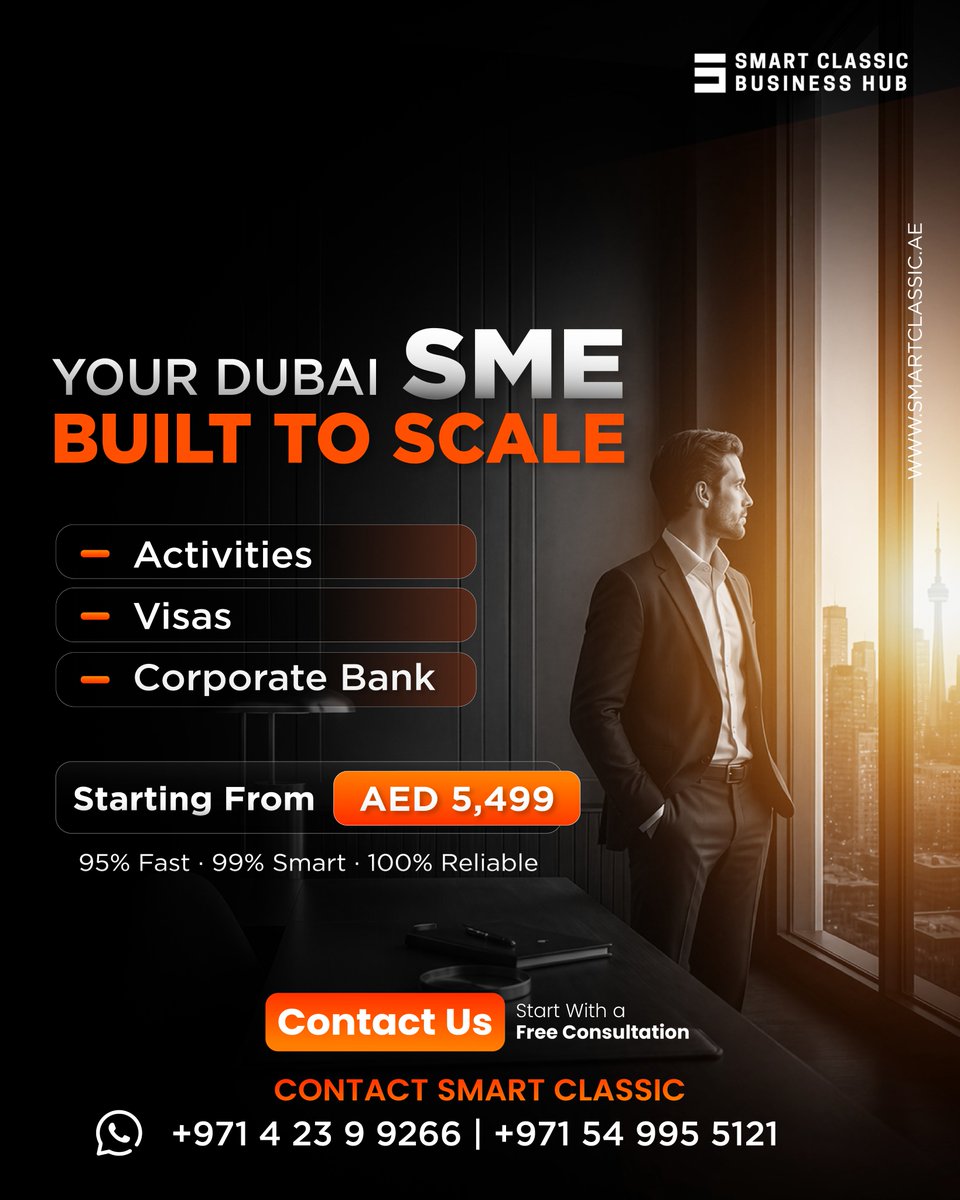 smartchub's tweet photo. Scaling a business is hard enough.

Your setup should not slow you down.

Build your Dubai SME with the right activities, visas, and corporate banking support from day one.

#dubaimarket #uaebusiness #businesssetup #dubaiinvestor #smartclassic https://t.co/1lfW41PCjr