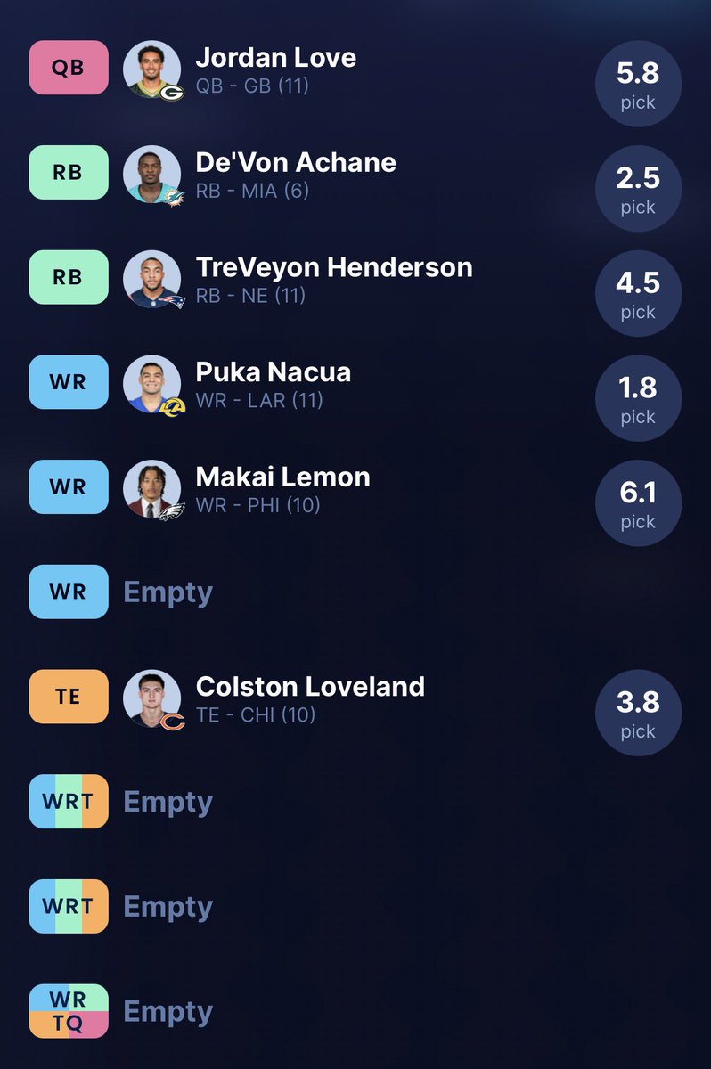 JoeSheaFootball's tweet photo. In a Superflex Dynasty startup draft right now. Not sure how I feel about my team, but I did just complete my first trade where I selected Makai Lemon https://t.co/a8yKxyvlir