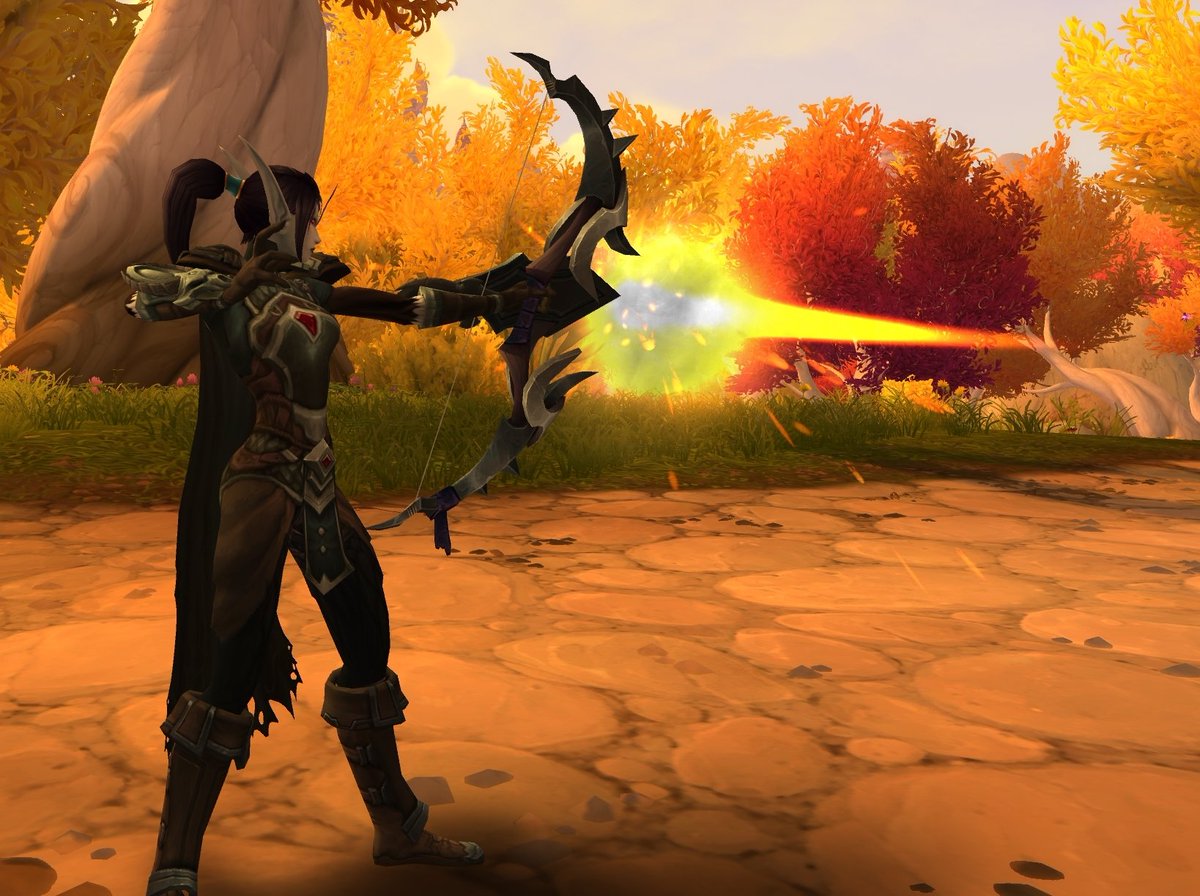 Portergauge's tweet photo. My one hope for Survival Hunter going forward really is just a cosmetic glyph for Boomstick to use your Ranged Weapon slot.

It's the cleanest solution to allow players to use any appearance from their collection without changing the spec's (amazingly fluid) gameplay flow. https://t.co/KjFVtTjMcf