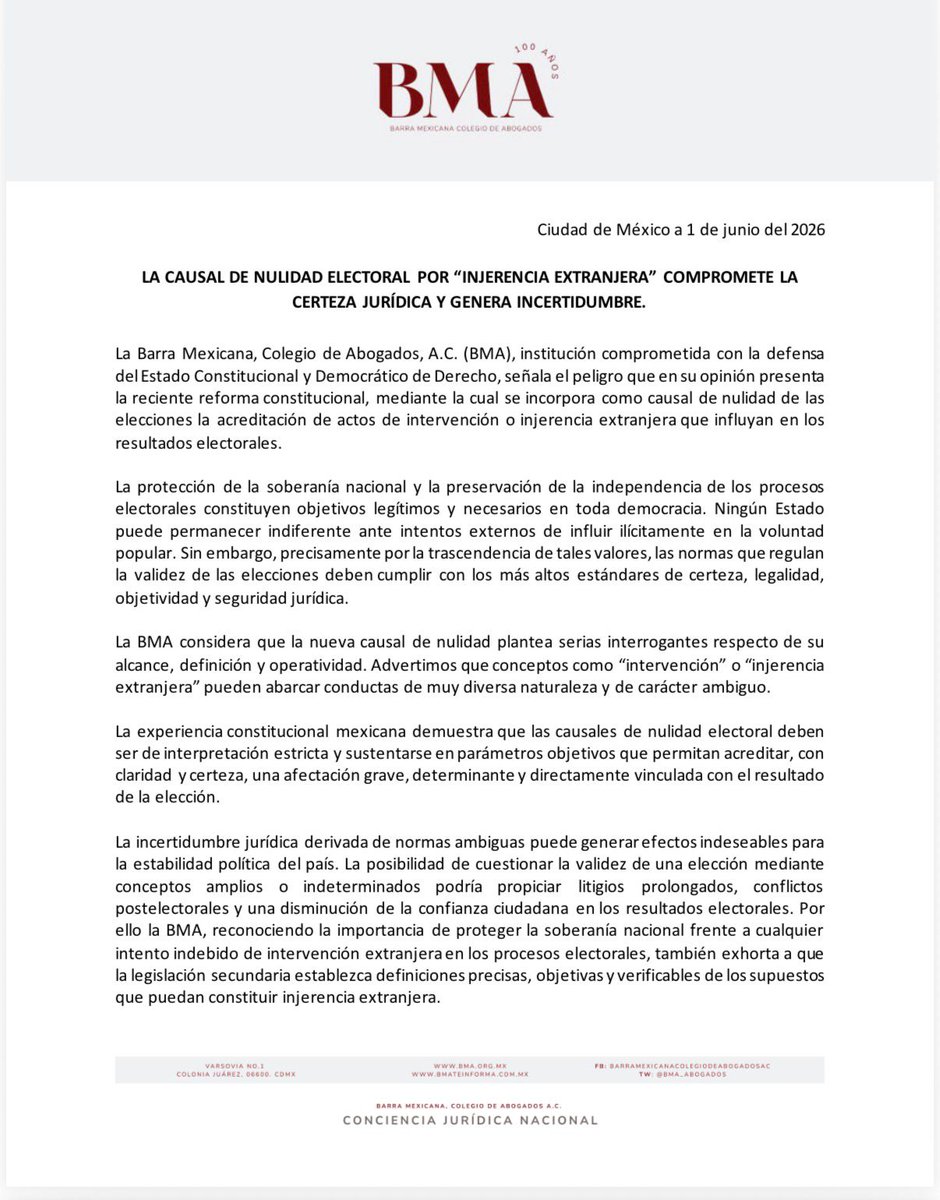 Barra Mexicana, Colegio de Abogados A.C. tweet media