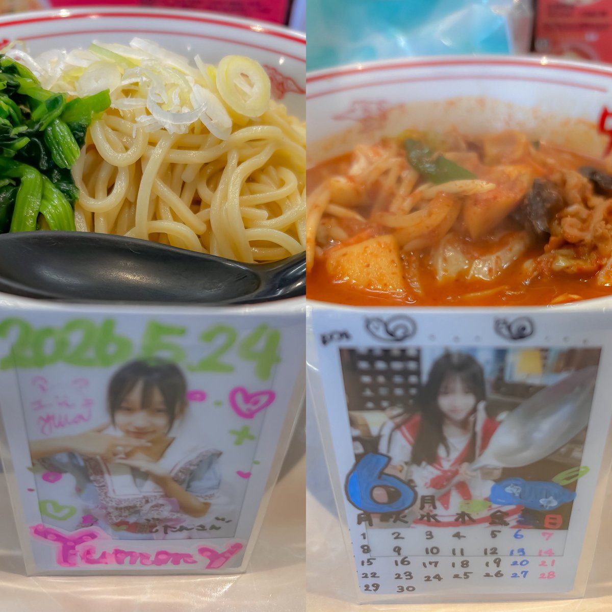 TMHK1211's tweet photo. 2026年48杯目🍜は蒙古タンメン中本さんの冷やし味噌やさい麺大盛にほうれん草をトッピング
推しメンはYummyのゆな氏
あ～今日の天気が7日だったら…暑さより雨はやなんよ…

メニュー表では北極より辛さは上でも
🔥美味かった😋

#推しメンと推し麺
#Yummyゆな
#チェキ飯
#蒙古タンメン中本
#48杯目🍜 https://t.co/jNTcJoMdOk