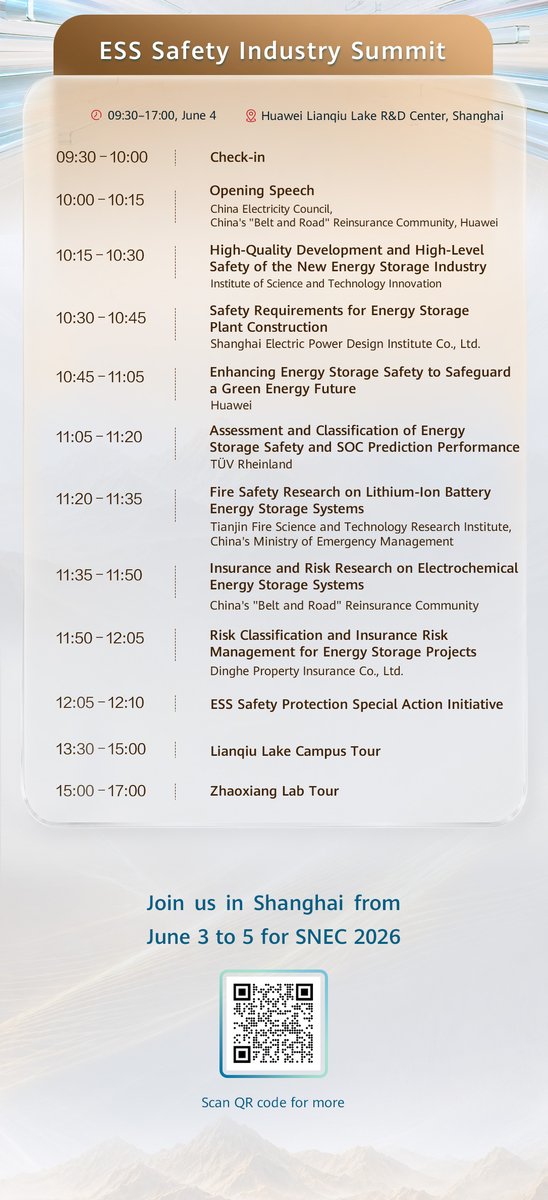 huawei_power's tweet photo. Quality underpins the entire #ESS industry. Only two days remain until #SNEC 2026 — we eagerly await your presence at the ESS Safety Industry Summit then.
Get more at https://t.co/864hH1RxX8
#HuaweiDigitalPower #PV #HighQuality #MakingTheMostOfEveryRay https://t.co/PqyY3S1vjD