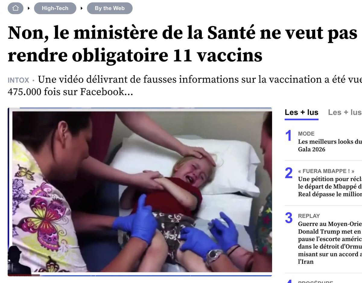NiONiPardon's tweet photo. 12/2016 Un article de fact-checking publié le 24 décembre 2016 affirme que le ministère de la Santé n'envisage pas de rendre obligatoires onze vaccins, qualifiant la rumeur diffusée sur les réseaux sociaux d'infondée.

https://t.co/wkPnLUWviS https://t.co/4RS4WXZFdY