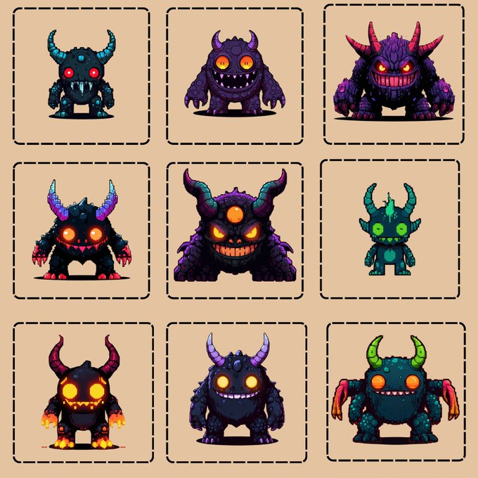 Flai6666's tweet photo. 👹 Tiny Pixel Terrors  giveaway 

333 个被诅咒的像素怪物，100% 原创像素艺术，每个怪物都独一无二，拥有自己的黑暗个性，来自于艺术家  @jacksonpxlart 

🧬 特质稀有度系统  
常见 — 步兵
不常见 — 猎手
稀有 — 被诅咒者 
传奇 — 仅存少数

参与方法
🟠关注 @Flai6666 和 @TinyPxlTerrors 
🟠点赞转发本推文
🟠评论区留言EVM地址