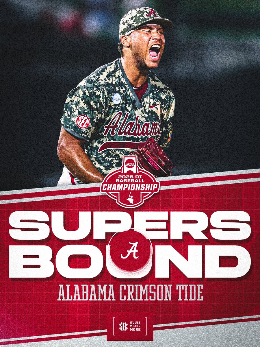 SEC's tweet photo. SUPERS BOUND 🐘

@AlabamaBSB x @NCAABaseball https://t.co/537D42yApU