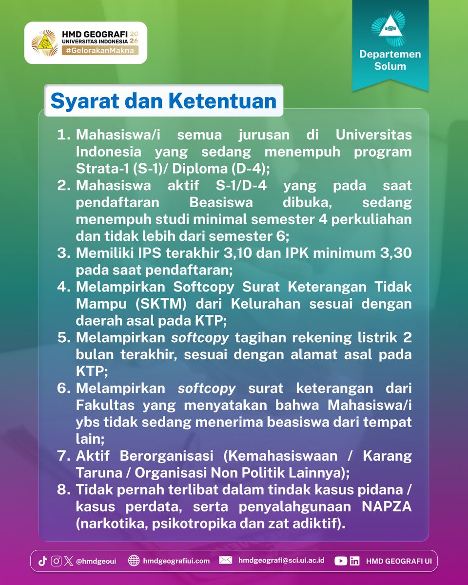 HMDGeoUI's tweet photo. Beasiswa BCA Finance Peduli 2026 diperuntukkan mahasiswa di PTN/PTS  mahasiswa aktif semester 5 - 8.

info lebih lanjut :                                                                                        
https://t.co/2GNX8wDdW1
https://t.co/eIO6ljQR6T https://t.co/358pFX55Td