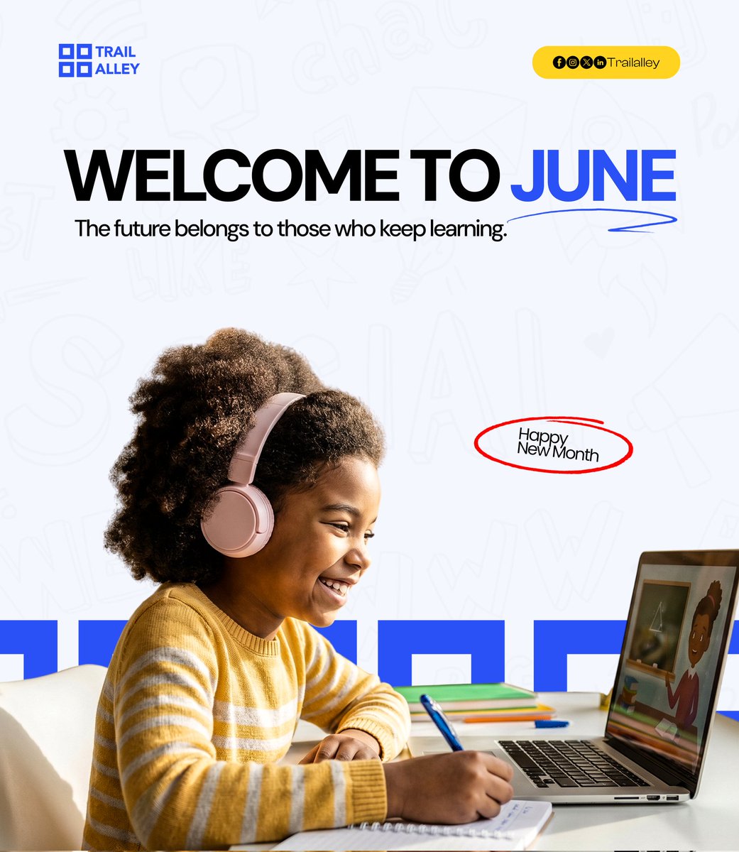 trailalley's tweet photo. The future belongs to those who keep learning.
This June, commit to becoming a better version of yourself.
Happy New Month Trailblazers.
#TrailAlley
#LearnTechInBenin
#TechAcademyInBenin
#DigitalSkills
#HappyNewMonth https://t.co/6dQvftXS7Q