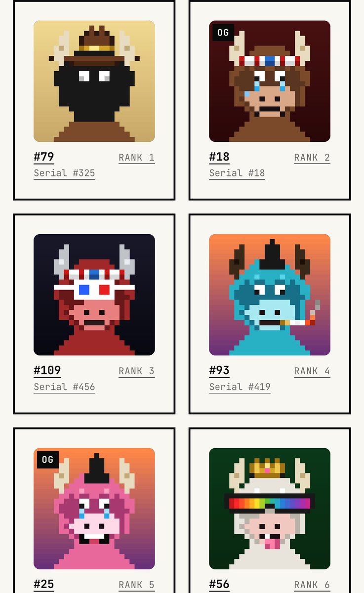 crypstar_'s tweet photo. The top 6 most rarest wrapped bulls and still 906 more left to go 

solana:gAhvUSC7XamFqt6gr1JwHU2tEZFYQMEQYEsyKBSpump aren’t gonna be this cheap forever stack your bulls now https://t.co/mpYexpRWvL