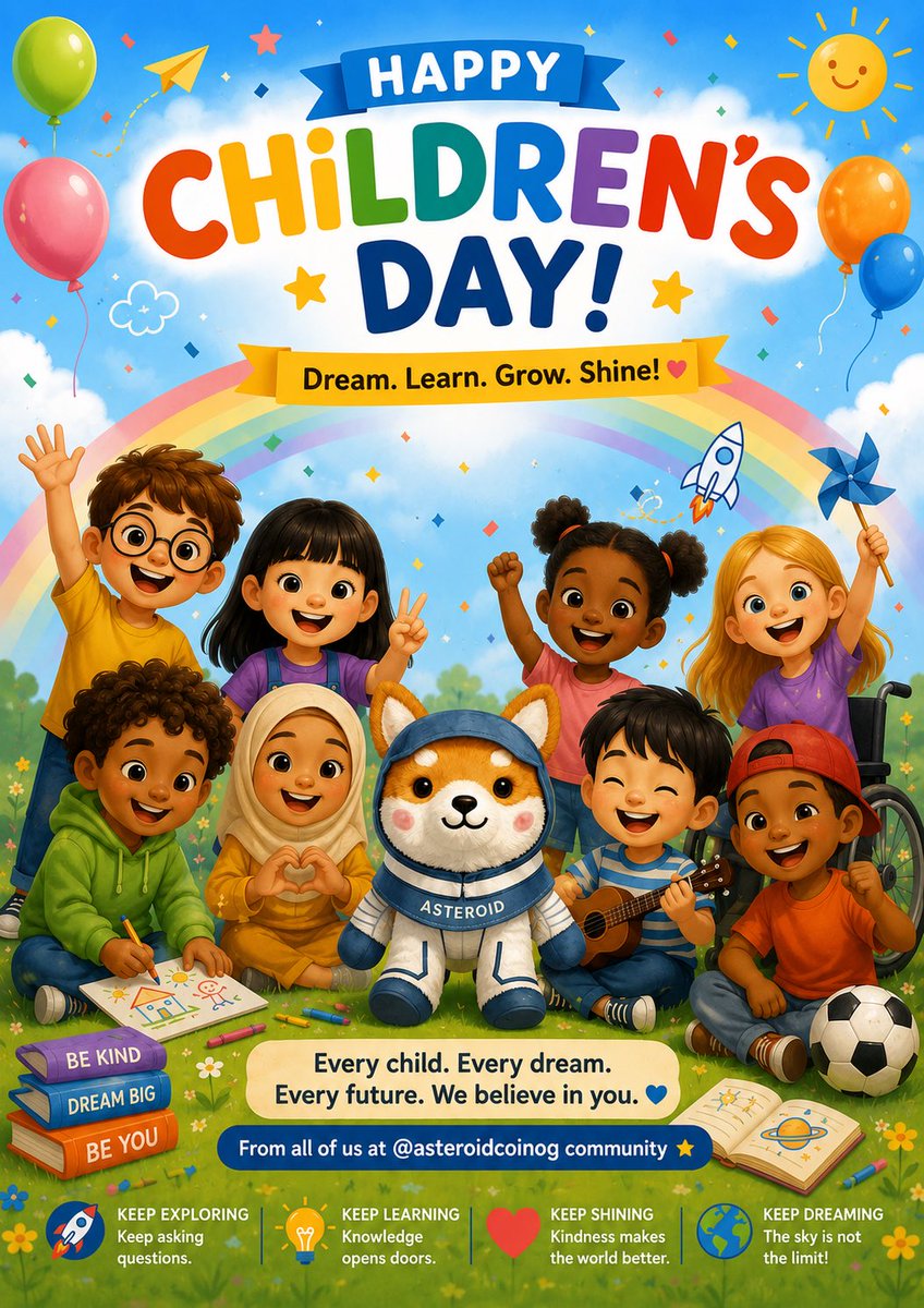 ahdddsss's tweet photo. Happy Children’s Day 

Today, we celebrate the bright minds, endless imagination, and boundless potential of children everywhere. They remind us to dream bigger, stay curious, and believe that even the most ambitious goals are possible.

From all of us at @AsteroidCoinOG , we wish every child a day filled with laughter, happiness, discovery, and love. May your dreams be as limitless as the universe itself.