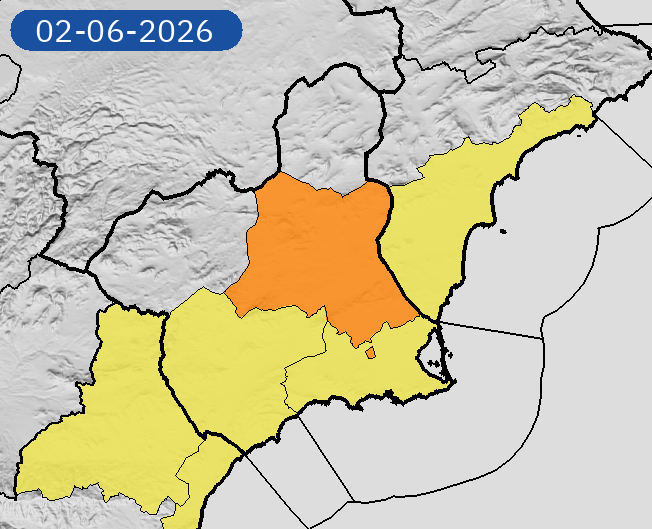 AEMET_Murcia's tweet photo. 01/06 10:54 AVISOS MAÑANA | Región de Murcia: temperaturas máximas. Nivel máximo de aviso: naranja.
Actualizaciones en https://t.co/gQDupQ393c https://t.co/e1tRn4s2Br