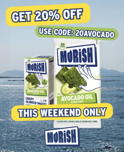 MorishSnacks's tweet photo. Avocado Oil Seaweed lovers, this one’s for you 👀🥑    
Get 20% off this weekend only with code: 20AVOCADO    

Light, crispy, seriously snackable… and now even better value.    

👉 Don’t miss it.    https://t.co/ndoZrWKGfd  #weekenddeal https://t.co/KO93CwFwv6