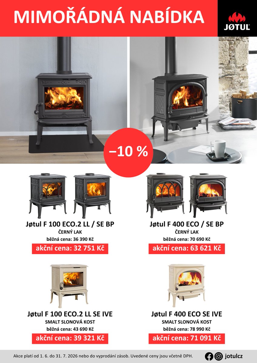 jotulcz's tweet photo. MIMOŘÁDNÁ NABÍDKA #JOTUL: ČERVEN–ČERVENEC 2026

SLEVA 10 % na krbová kamna:
🔥 Jøtul F 100 ECO.2 LL / SE
🔥 Jøtul F 400 ECO / SE
🔥 Jøtul F 105 R B / LL
🔥 Jøtul F 200/205 V2

SLEVA 10 % na krbové vložky:
🔥 Jøtul I 520
🔥 Jøtul I 620

#jotulky https://t.co/Vq6hD936ah