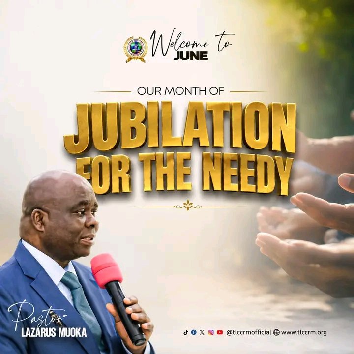 TlccrmOfficial's tweet photo. Happy New Month and Welcome to June! 

In the Chosen Calendar, June is our Month of Jubilation for the Needy

No matter what challenges, needs, or expectations you may have carried into this month, God is able to turn them into testimonies. 

This is a month of  intervention, supernatural provision, and uncommon joy. The God who remembers the needy and lifts the lowly will surely visit His people.

As you journey through June, do well to stay with God and His word.

Welcome to your month of Jubilation for the Needy!

#Chosen 
#HappyNewMonth 
#tlccrmofficial 
#PstLazarusMuoka