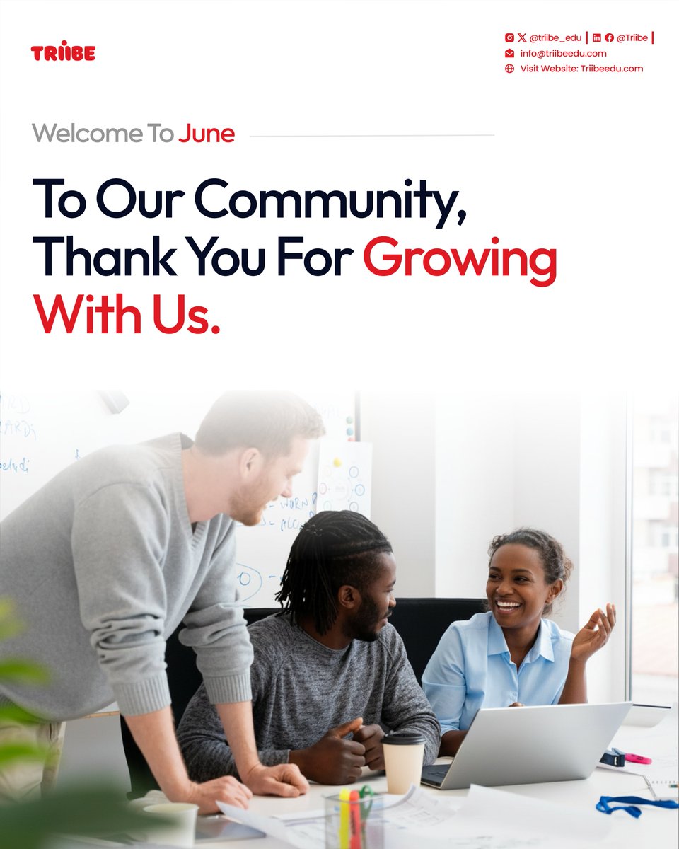 triibe_edu's tweet photo. Welcome to June!
As we step into a new month, we're grateful for every learner, partner, and member of the Triibe community who continues to grow with us.

June is a fresh opportunity to learn, connect, and achieve new milestones. Whether you're building new skills, advancing your career, or pursuing your next big goal, remember that every step forward counts.

Thank you for being part of this journey. Here's to a month filled with growth, opportunities, and success for us all.
Happy New Month from all of us at Triibe!
#HappyNewMonth #Triibe #LearningAndGrowth #CareerDevelopment #Community #Upskilling #JuneGoals