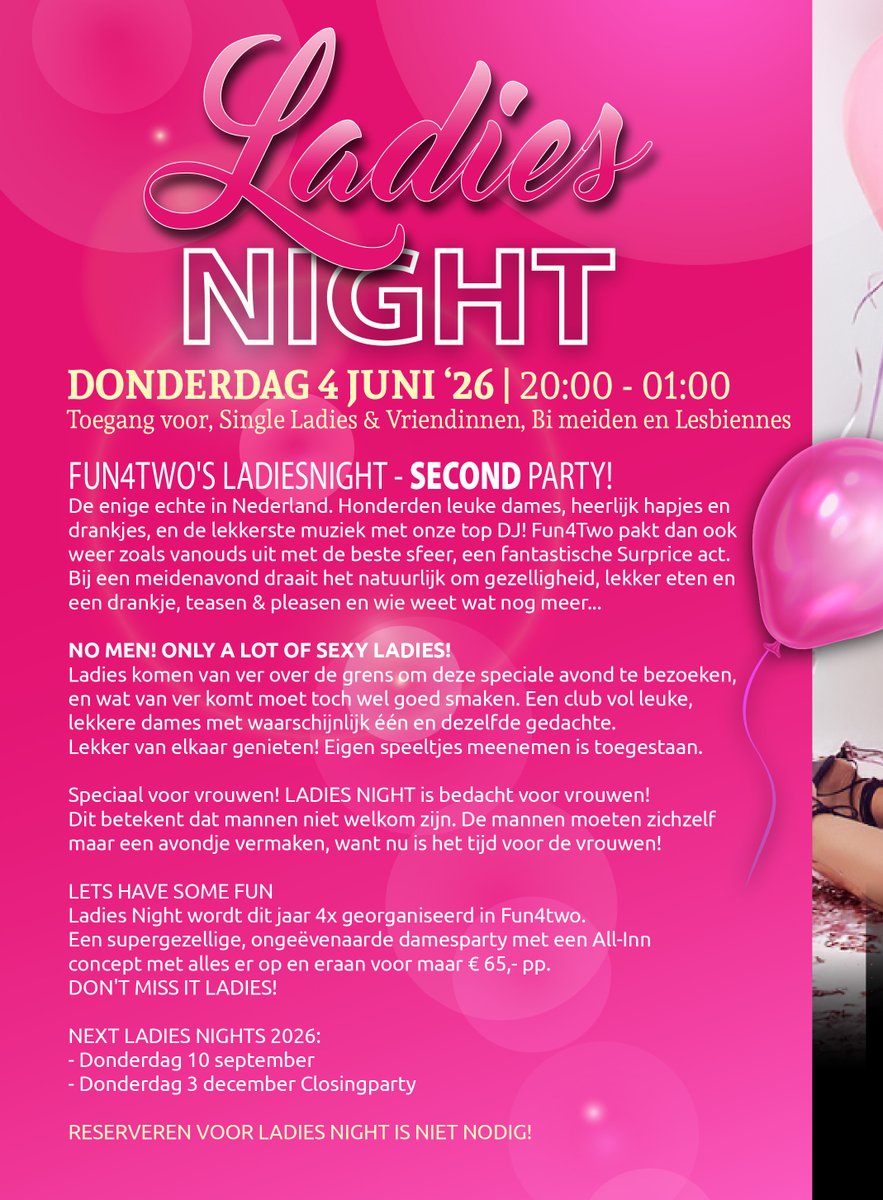 clubfun4two's tweet photo. Ons nieuwe weekend programma staat online op https://t.co/jRrn8J3zQP

Team Fun4Two 
#parenclub #swingersclub #programma #ladiesnight
#Fun4Two #weekend #party #singleladies #couples https://t.co/Tn4UI2LZvx
