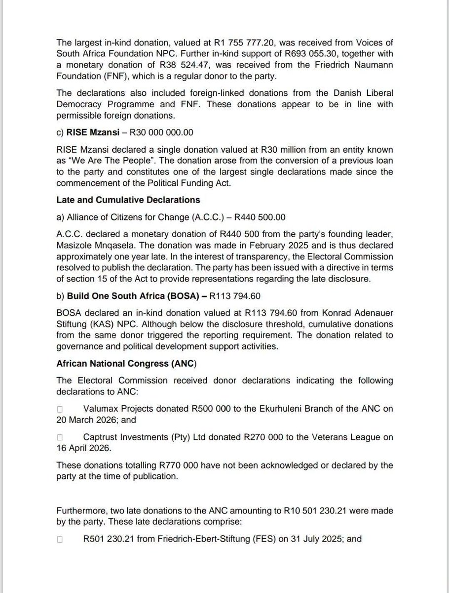 MVC_SA's tweet photo. The @IECSouthAfrica published the political funding declarations for the period Jan-Mar this year. 👇🏿 https://t.co/pq3FvL5mxX