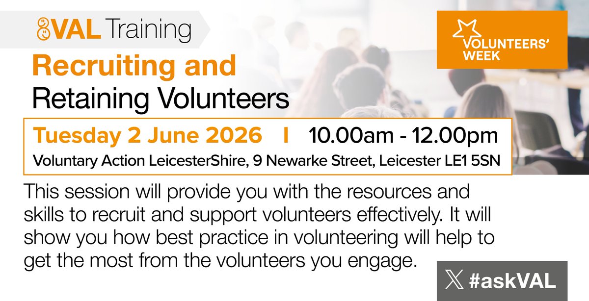 valonline's tweet photo. #VALTraining
This interactive course provides practical guidance on how to recruit, support, and manage volunteers effectively. Book on now: 
https://t.co/o2P2fy0Shk
@navca @NCVO #Volunteers' Week https://t.co/Ex7L3WquRa