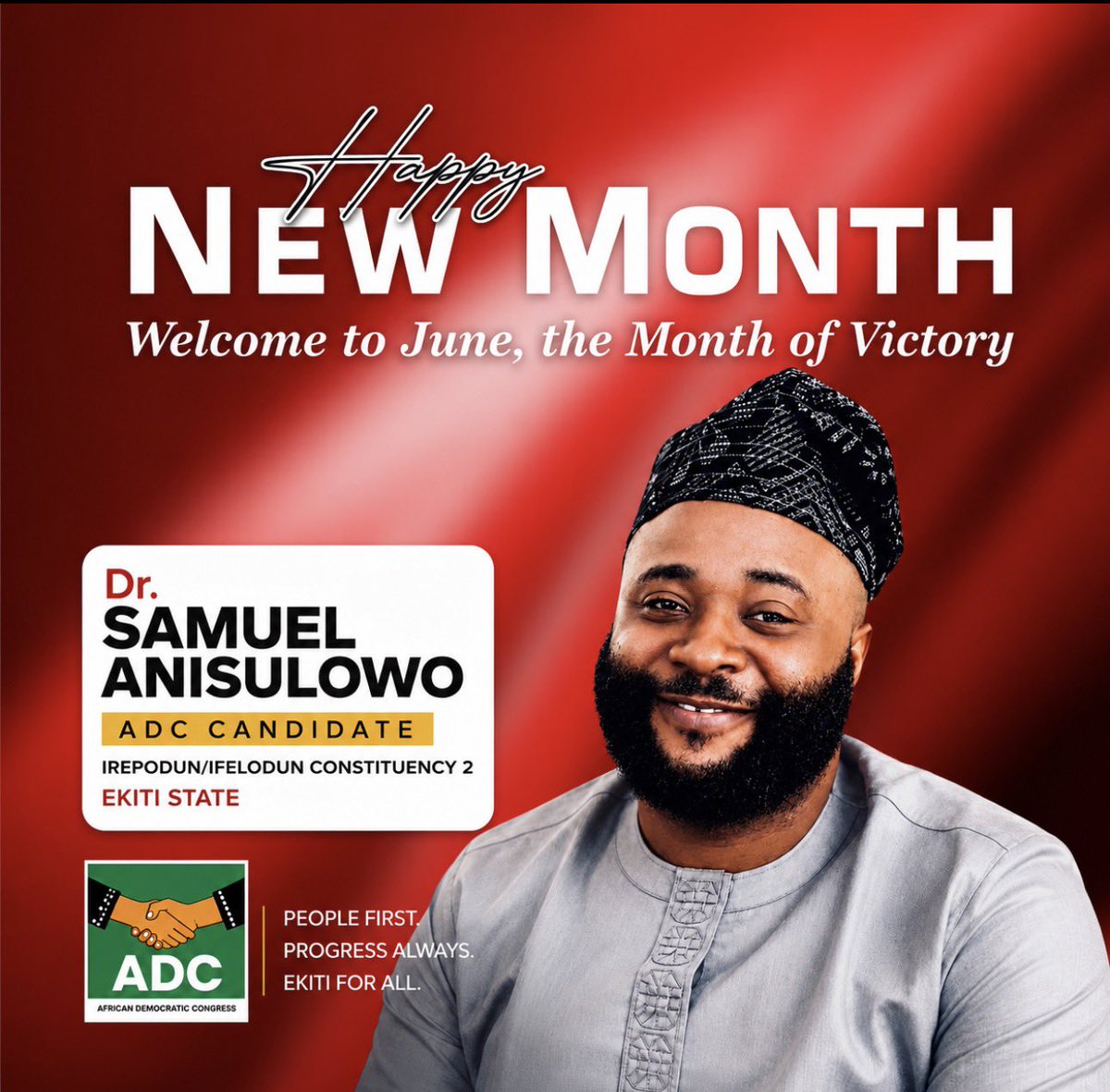 SamuelAnisulowo's tweet photo. A new month brings new opportunities to serve, grow, and succeed. May June be a month of victory, peace, and progress for every family in Irepodun/Ifelodun Constituency 2 and across Ekiti State.

Happy New Month!

— Dr. Samuel Anisulowo https://t.co/caWmG5hrYA