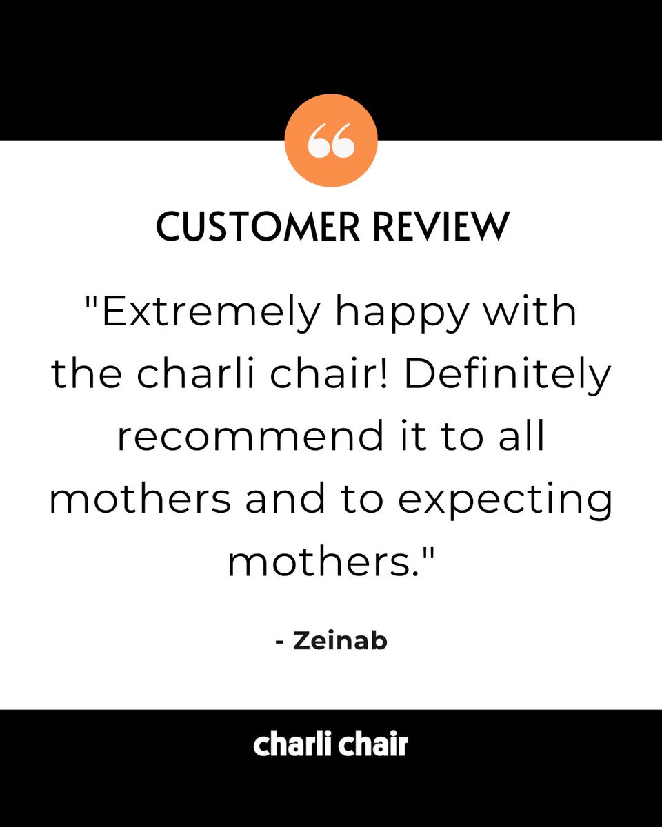 Charlichair's tweet photo. Customer Review!

"Extremely happy with the Charli chair! Definitely recommend it to all mothers and to expecting mothers."

- Zeinab

For more Charli Chair reviews click:
https://t.co/jbb5NThHU0 https://t.co/kBrlJMulIL