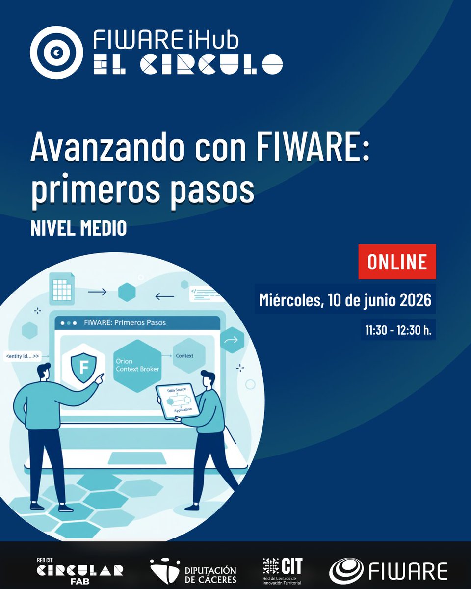 CircularFab's tweet photo. 🚀 Avanzamos con #FIWARE

El 10/06 te esperamos en un taller online para dar tus primeros pasos técnicos: modelos de datos, entidades, atributos y NGSI-v2.

🕦 11:30–12:30 h | Aforo: 30

Inscríbete 👇
https://t.co/EpoAYKaNUY https://t.co/GTorhJen4g