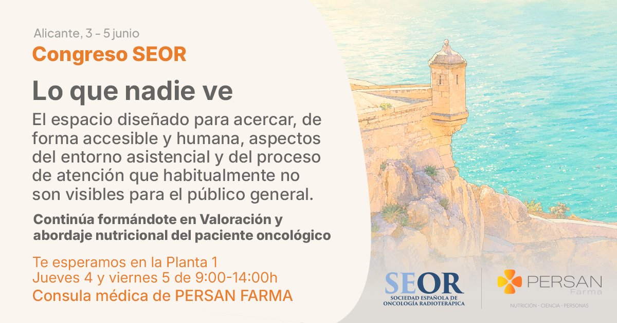 persanfarma's tweet photo. ¿Qué ocurre en el proceso asistencial que muchas veces no llega a verse?

Participaremos en la Jornada de Pacientes "Lo que nadie ve" de #SEOR2026 con nuestra Consulta Médica Persan Farma, un espacio para hablar sobre nutrición y cáncer con pacientes, familiares y profesionales. https://t.co/k73mKoAn9f