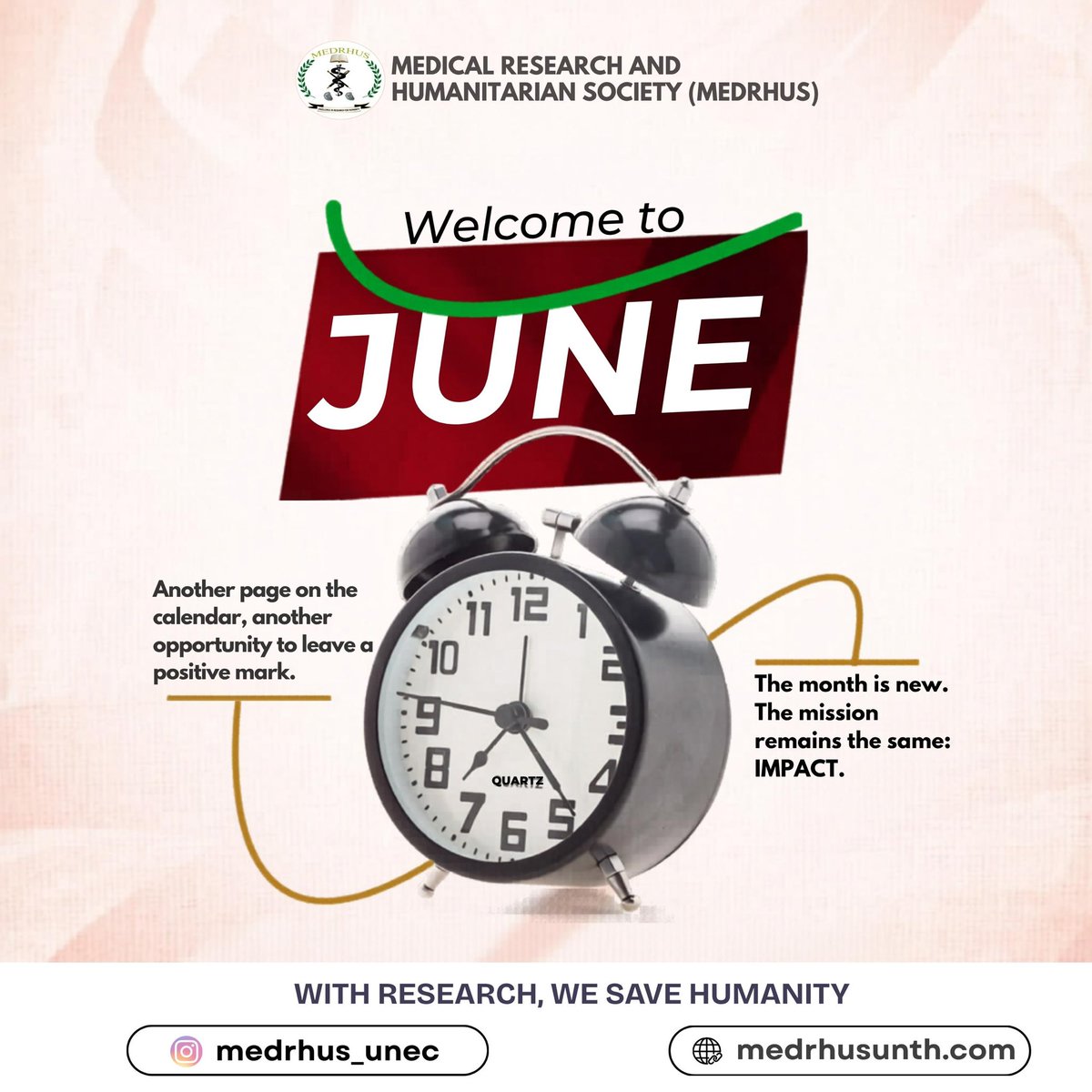 MEDRHUS's tweet photo. HAPPY NEW MONTH FROM MEDRHUS✨

As we wrap up the first half of the year, this new month is a reminder to seize every opportunity to learn, serve, and make a difference.

The month is new. The mission remains the same: IMPACT.

Wishing you a productive and fulfilling June. 💛 https://t.co/1oTkpKXl76