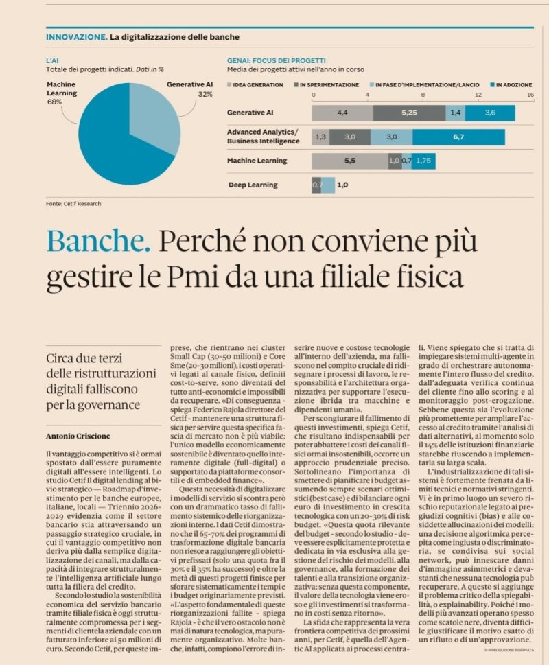 ouradvisor's tweet photo. Dati Cetif: gestire le PMI in filiale non è più sostenibile, ma 2/3 dei progetti digitali bancari fallisce per scarsa governance.
Senza #EducazioneFinanziaria le imprese si perdono tra algoritmi e sportelli chiusi.
Info: https://t.co/BjFCSTHHrQ 🎯
#YourSolution  @EfpaItalia https://t.co/bmCmloOjlM