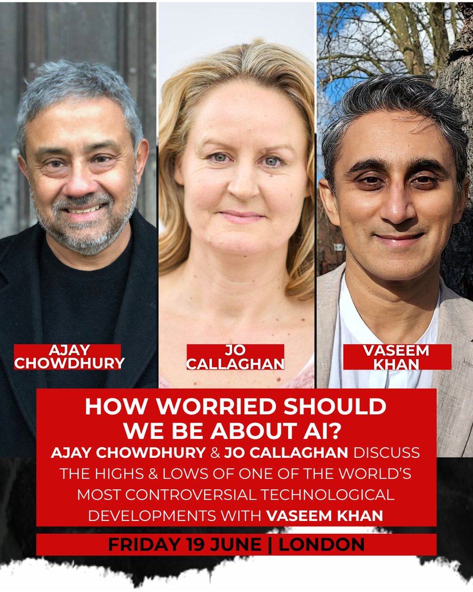 VaseemKhanUK's tweet photo. "How worried should we be about AI?" ... Delighted to be charing this session at @CapitalCrime1 with @ajaychow &amp; @JoCallaghanKat about THE topic of the moment. We'll smash AI myths, pierce the Big Tech veil &amp; find out what AI is or is not good for. Be there - or be uninformed! https://t.co/neeSShSijA