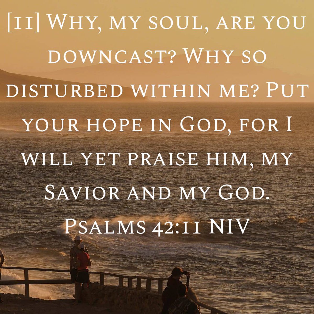 DonDanielsII's tweet photo. Psalms 42:11 NIV
[11] Why, my soul, are you downcast? Why so disturbed within me? Put your hope in God, for I will yet praise him, my Savior and my God.

https://t.co/nmiF2RZzWK https://t.co/8uV04LMmui